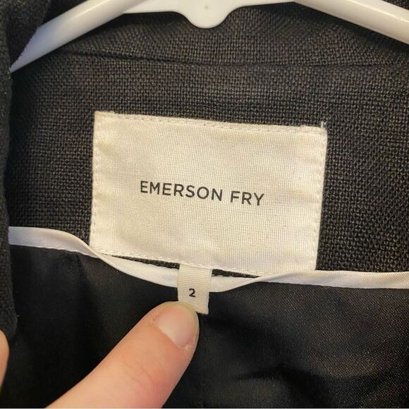 Emerson Fry long one button Linen Silk Wingtip dinner jacket Blazer suit Black 2 - Picture 5 of 9
